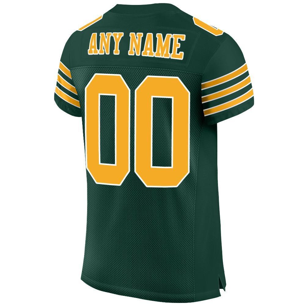 Custom Green Gold-White Mesh Authentic Football Jersey photo 3