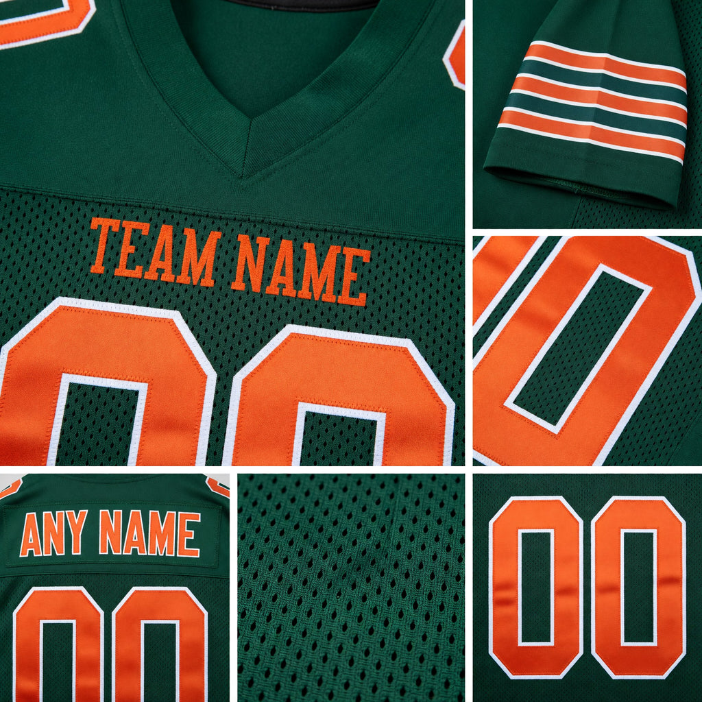Custom Green Orange-White Mesh Authentic Football Jersey detail