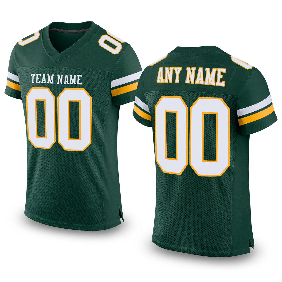 Custom Green White-Gold Mesh Authentic Football Jersey