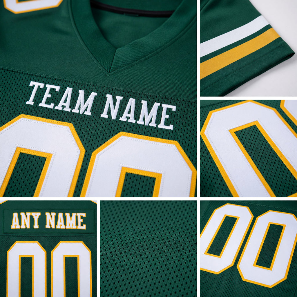 Custom Green White-Gold Mesh Authentic Football Jersey detail