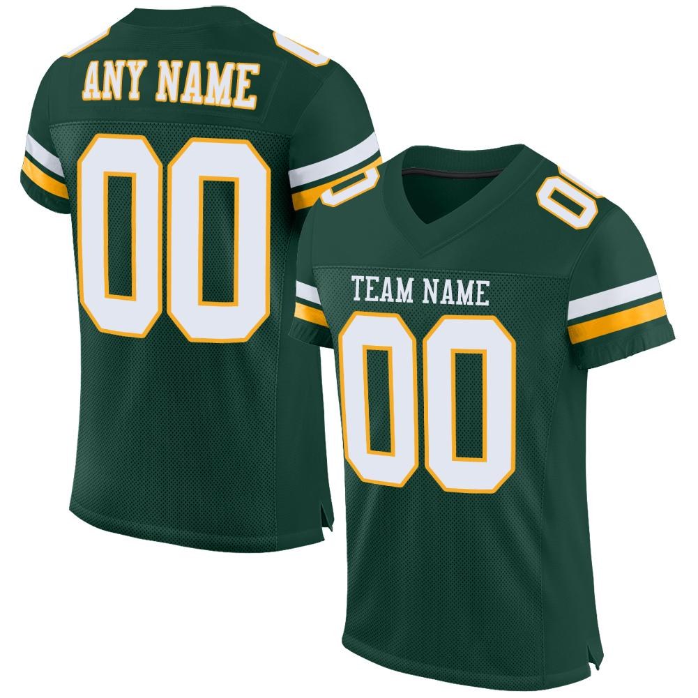 Custom Green White-Gold Mesh Authentic Football Jersey photo 1