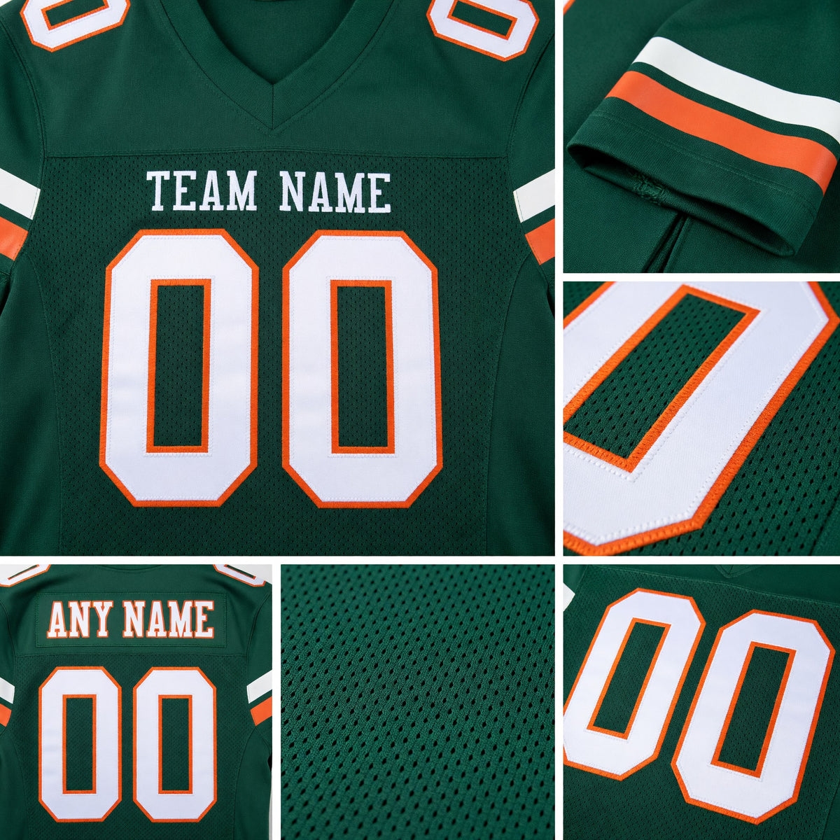 Custom Green White-Orange Mesh Authentic Football Jersey detail