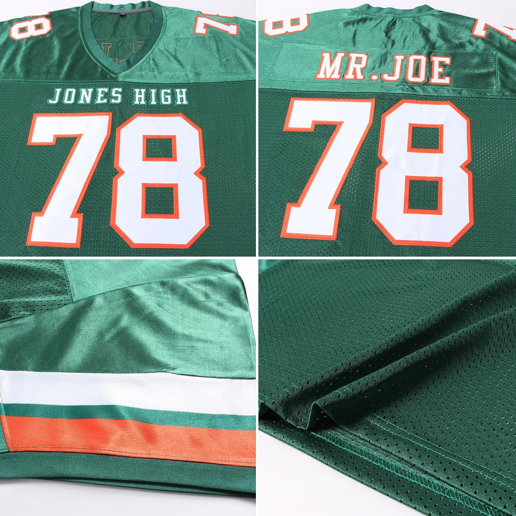 Custom Green White-Orange Mesh Authentic Football Jersey photo 5