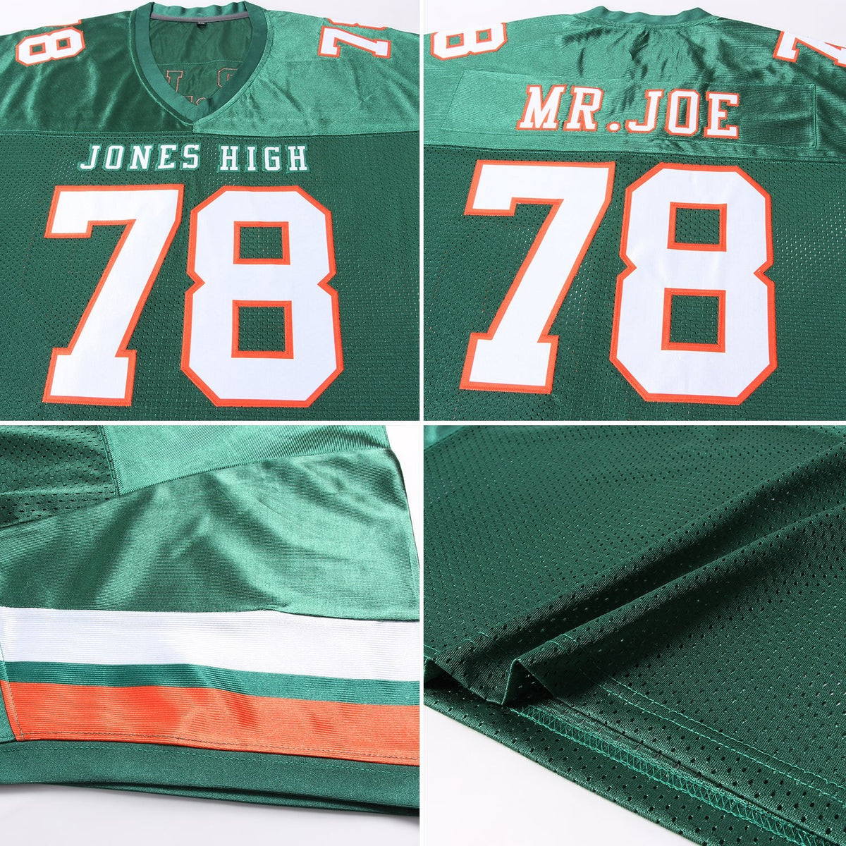Custom Green White-Orange Mesh Authentic Football Jersey photo 5