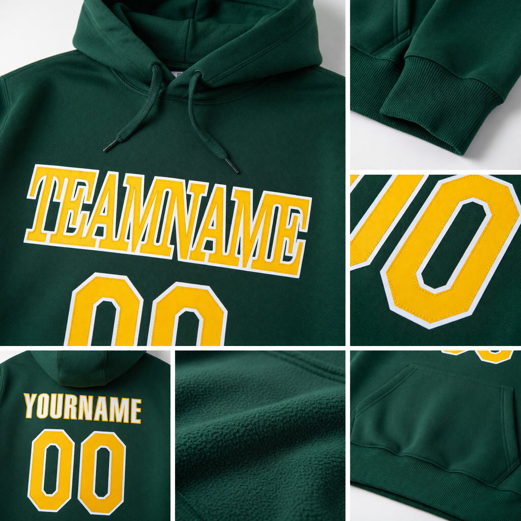 Custom Stitched Green Gold-White Sports Pullover Sweatshirt Hoodie detail
