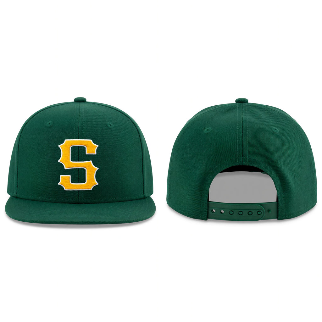 Custom Green Gold-White Stitched Adjustable Snapback Hat