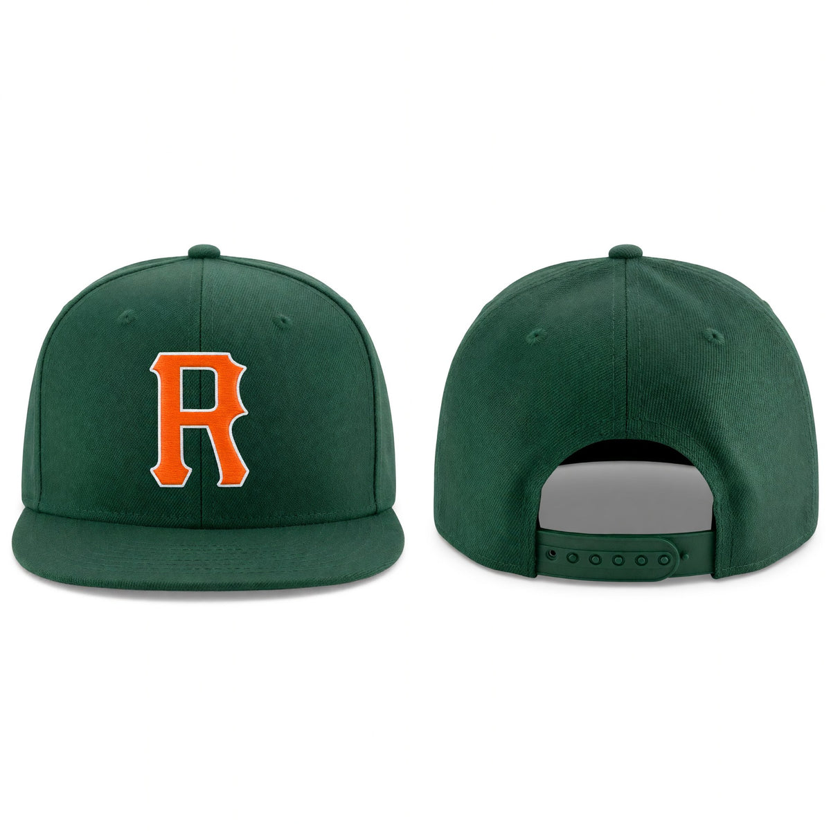 Custom Green Orange-White Stitched Adjustable Snapback Hat