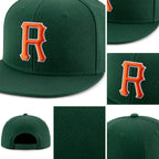 Custom Green Orange-White Stitched Adjustable Snapback Hat detail
