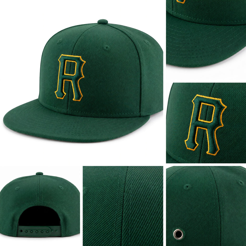Custom Green Green-Gold Stitched Adjustable Snapback Hat detail