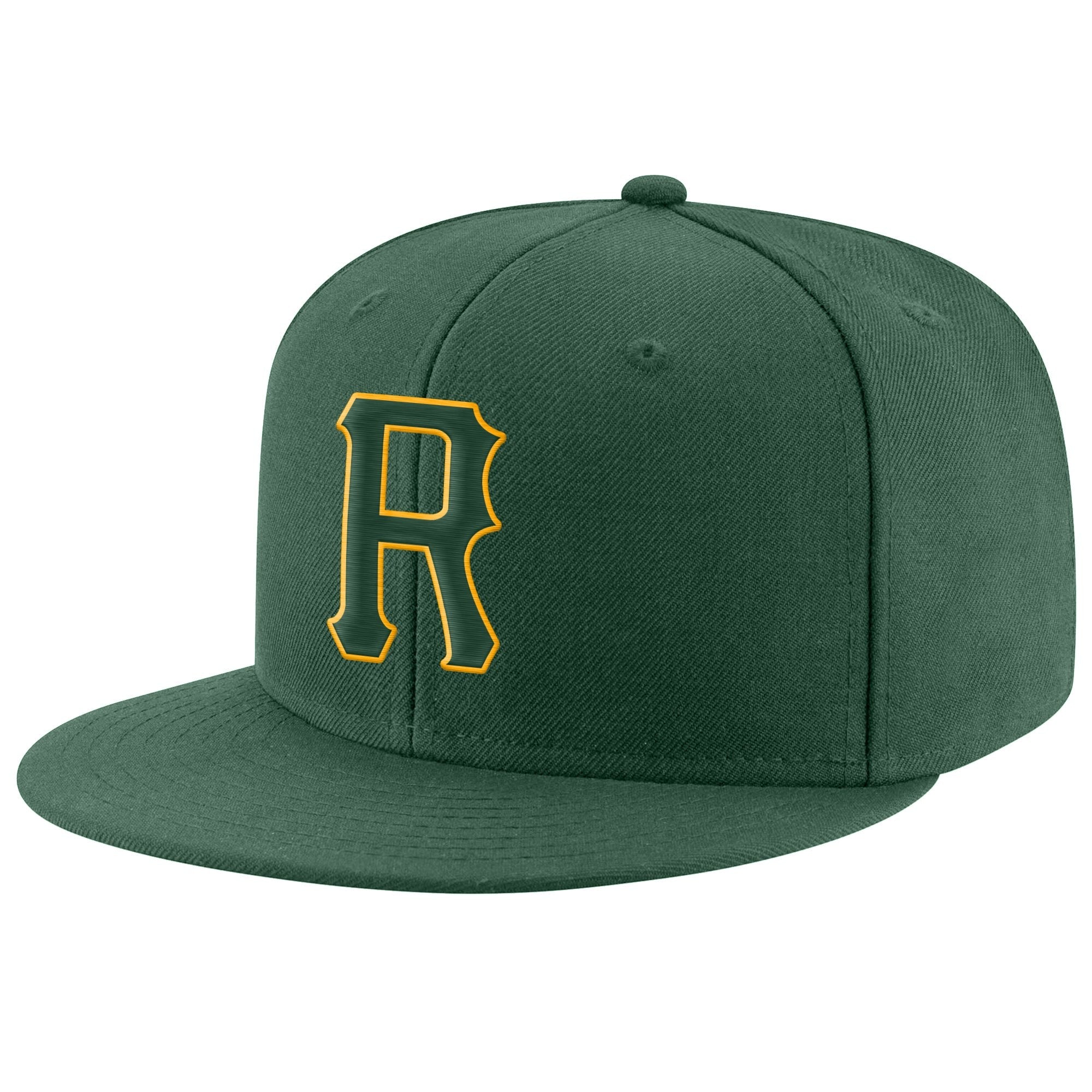Custom Green Green-Gold Stitched Adjustable Snapback Hat photo 1