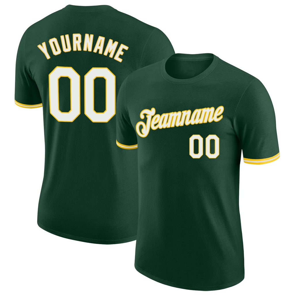 Custom Green White-Gold Performance T-Shirt photo 1