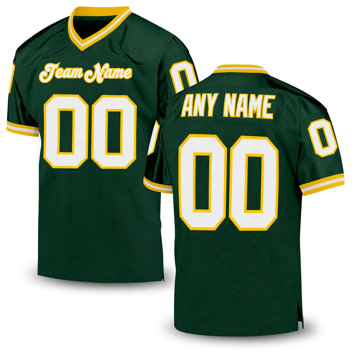 Custom Green White-Gold Mesh Authentic Throwback Football Jersey
