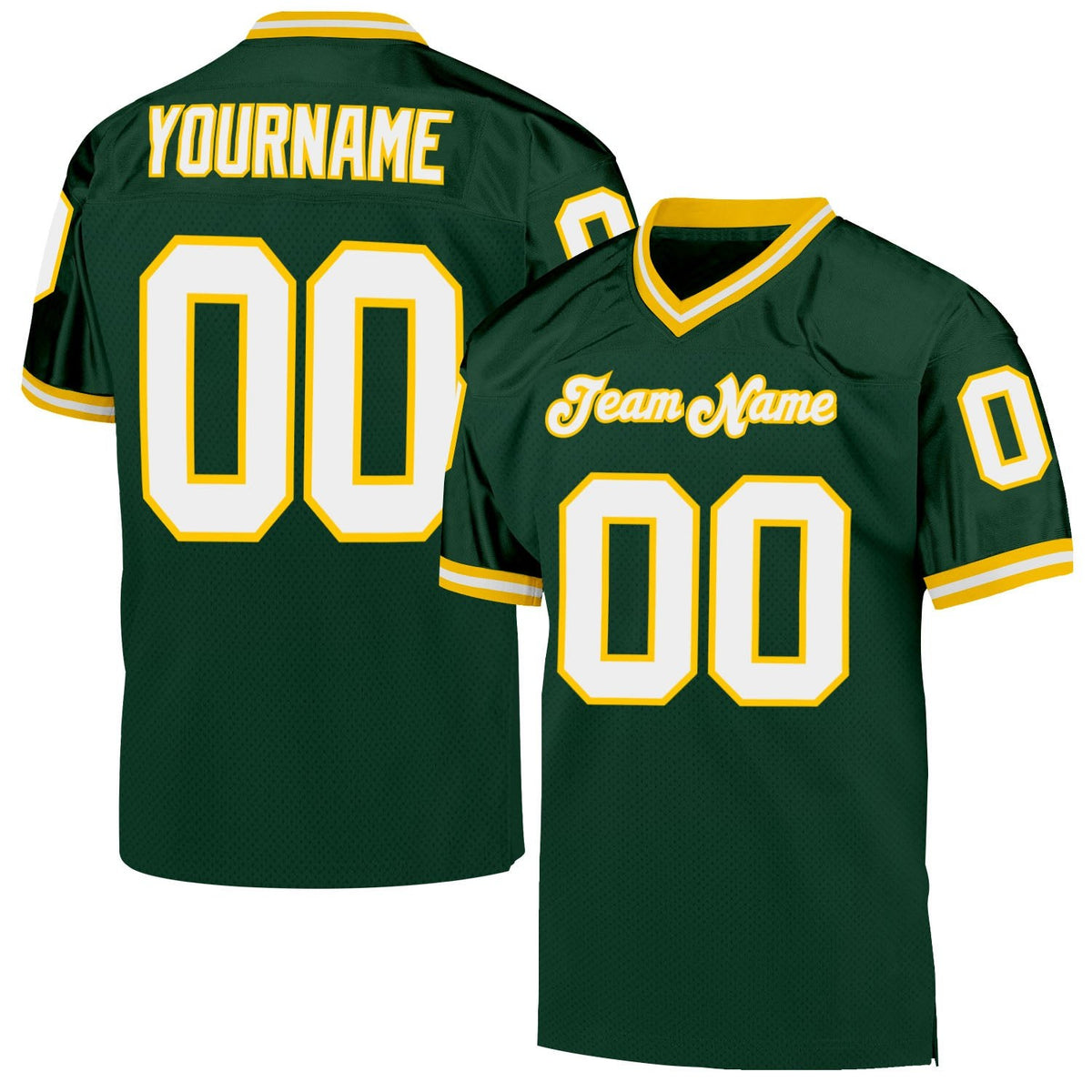 Custom Green White-Gold Mesh Authentic Throwback Football Jersey photo 1