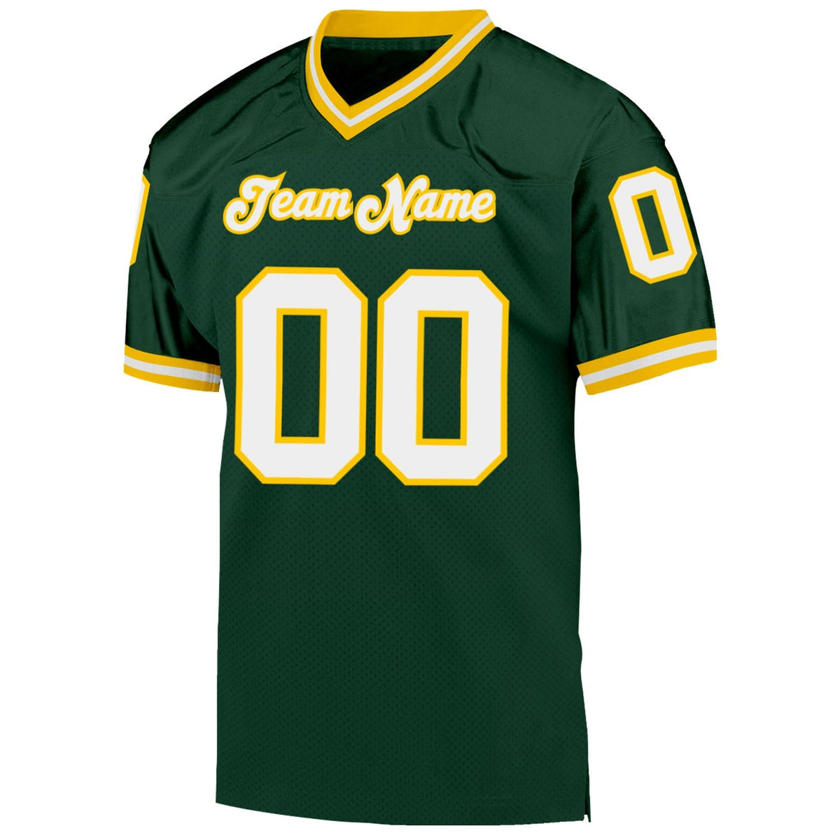 Custom Green White-Gold Mesh Authentic Throwback Football Jersey photo 2