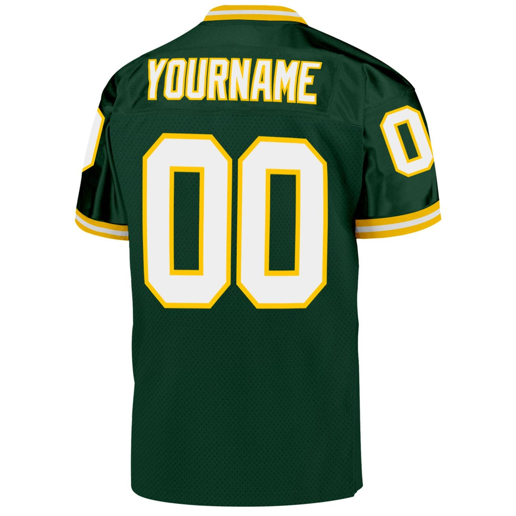 Custom Green White-Gold Mesh Authentic Throwback Football Jersey photo 3