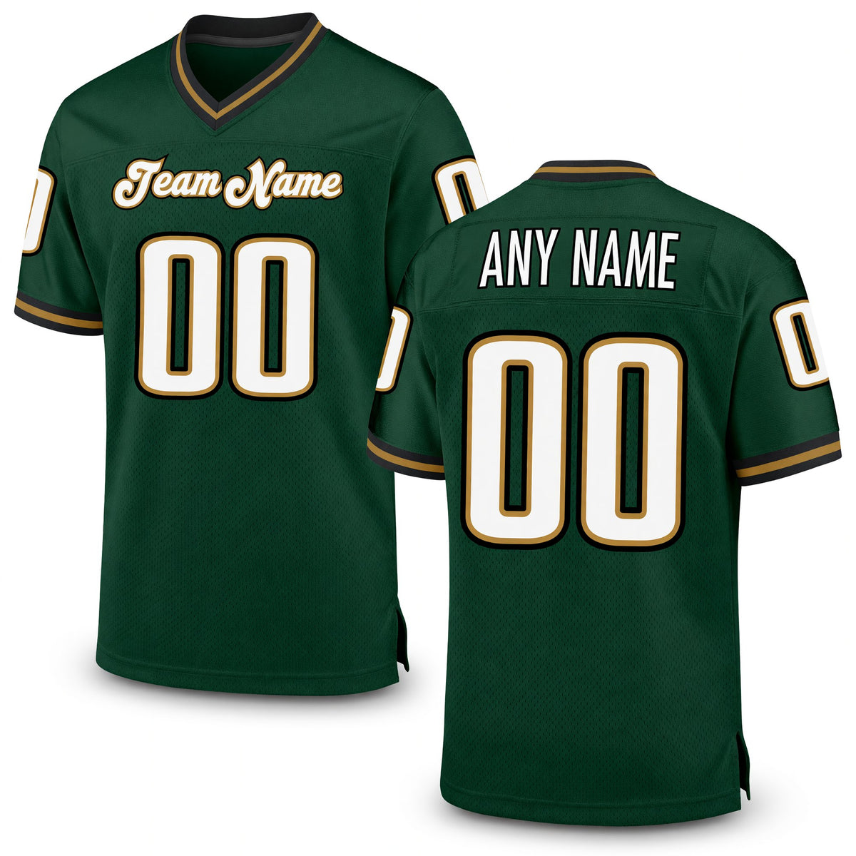 Custom Green White-Old Gold Mesh Authentic Throwback Football Jersey