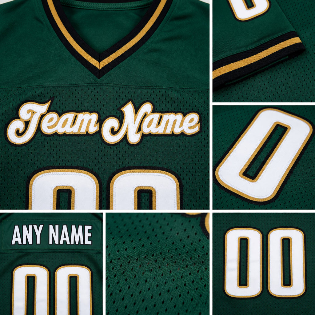 Custom Green White-Old Gold Mesh Authentic Throwback Football Jersey detail