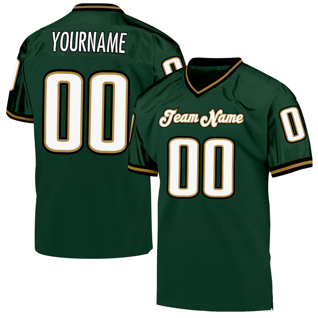 Custom Green White-Old Gold Mesh Authentic Throwback Football Jersey photo 1