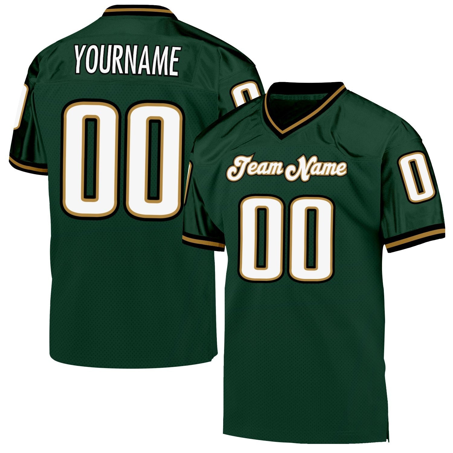 Custom Green White-Old Gold Mesh Authentic Throwback Football Jersey photo 1