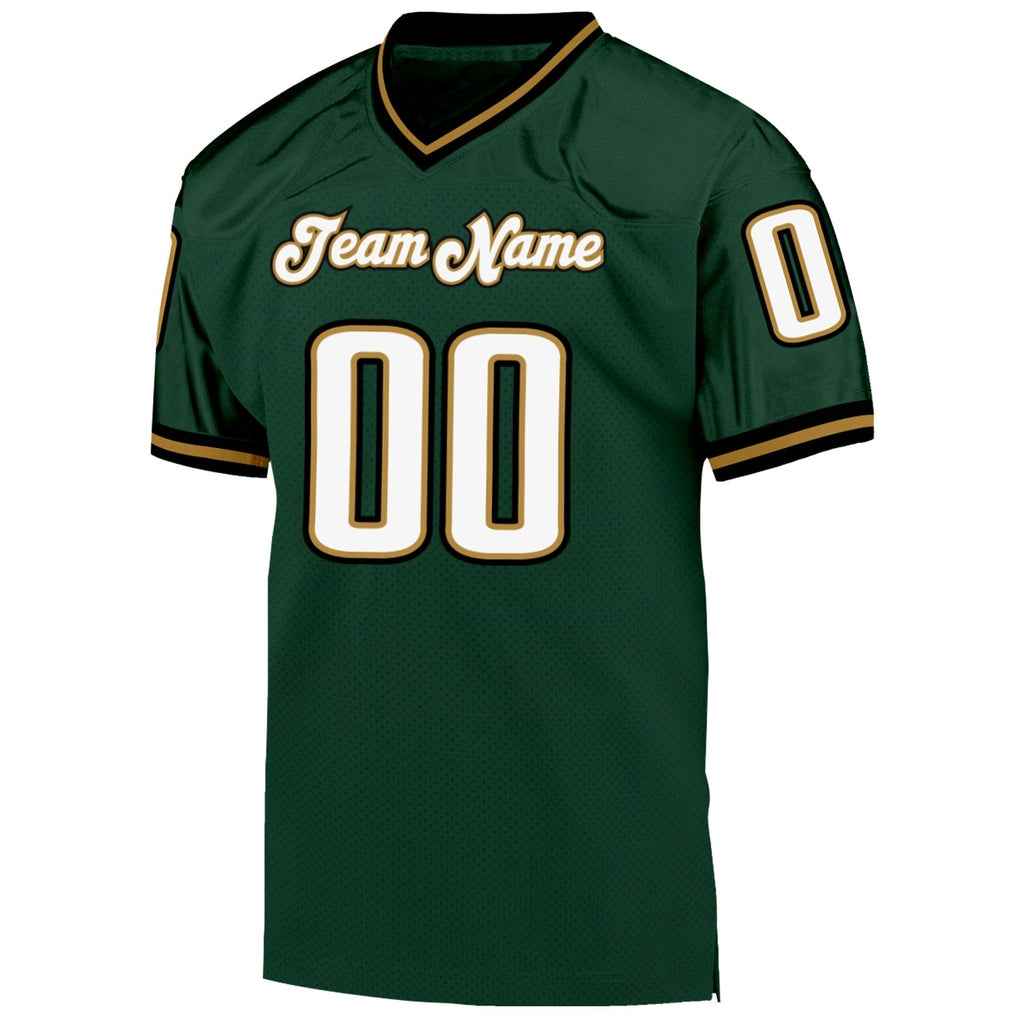 Custom Green White-Old Gold Mesh Authentic Throwback Football Jersey photo 2