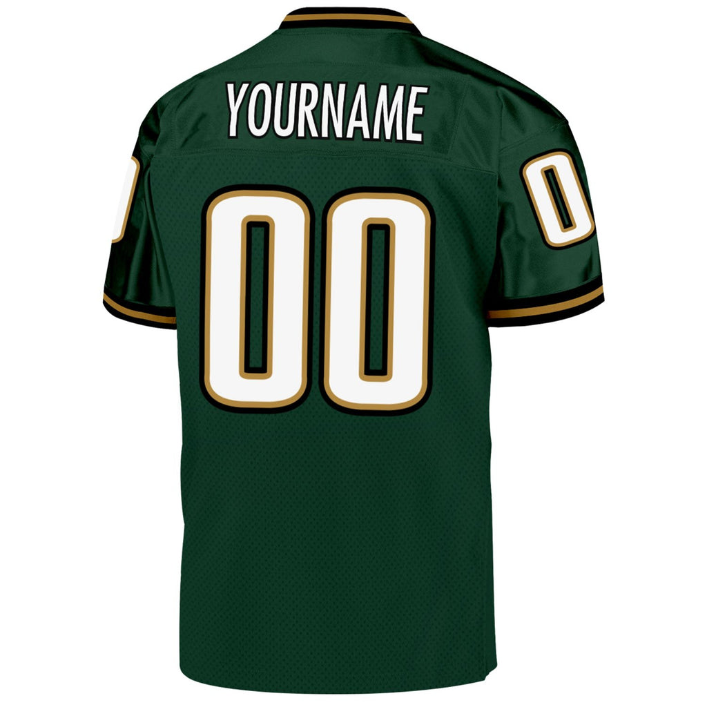 Custom Green White-Old Gold Mesh Authentic Throwback Football Jersey photo 3