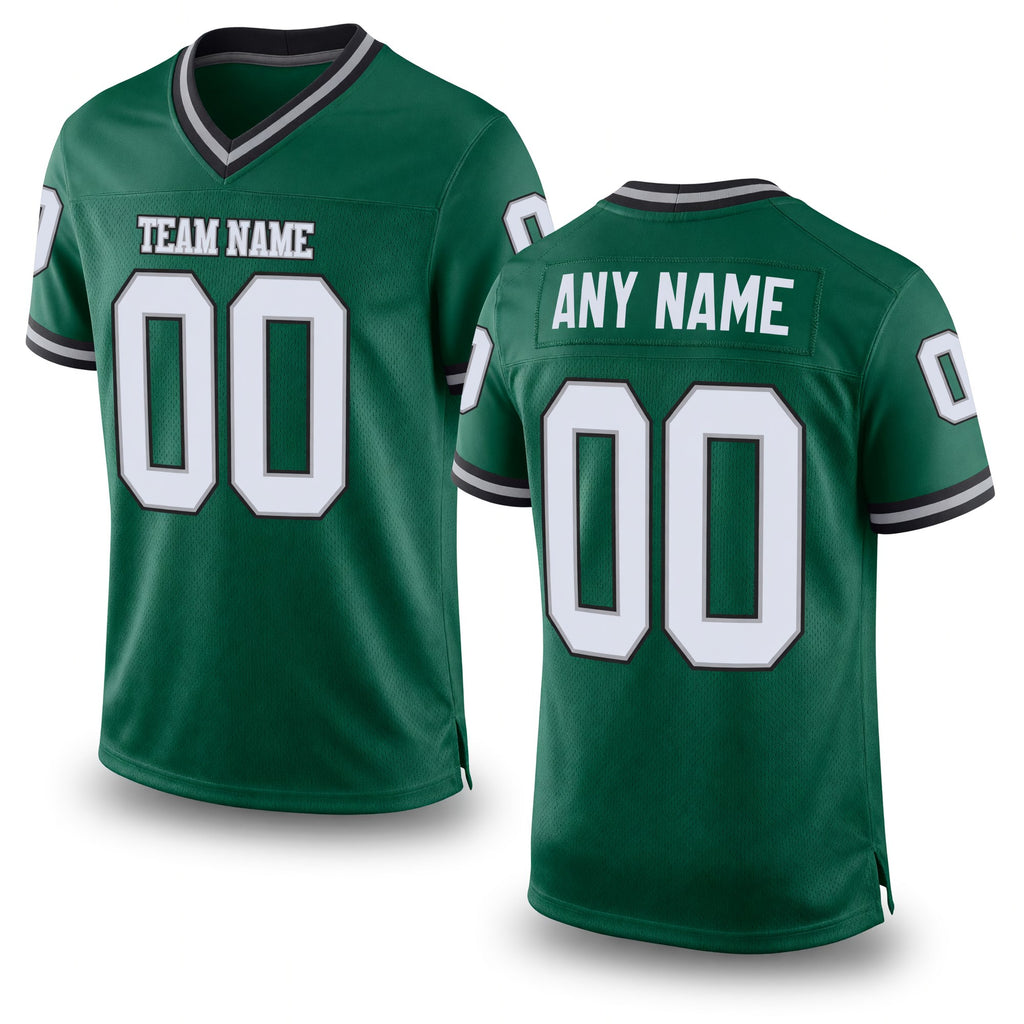 Custom Green White-Gray Mesh Authentic Throwback Football Jersey