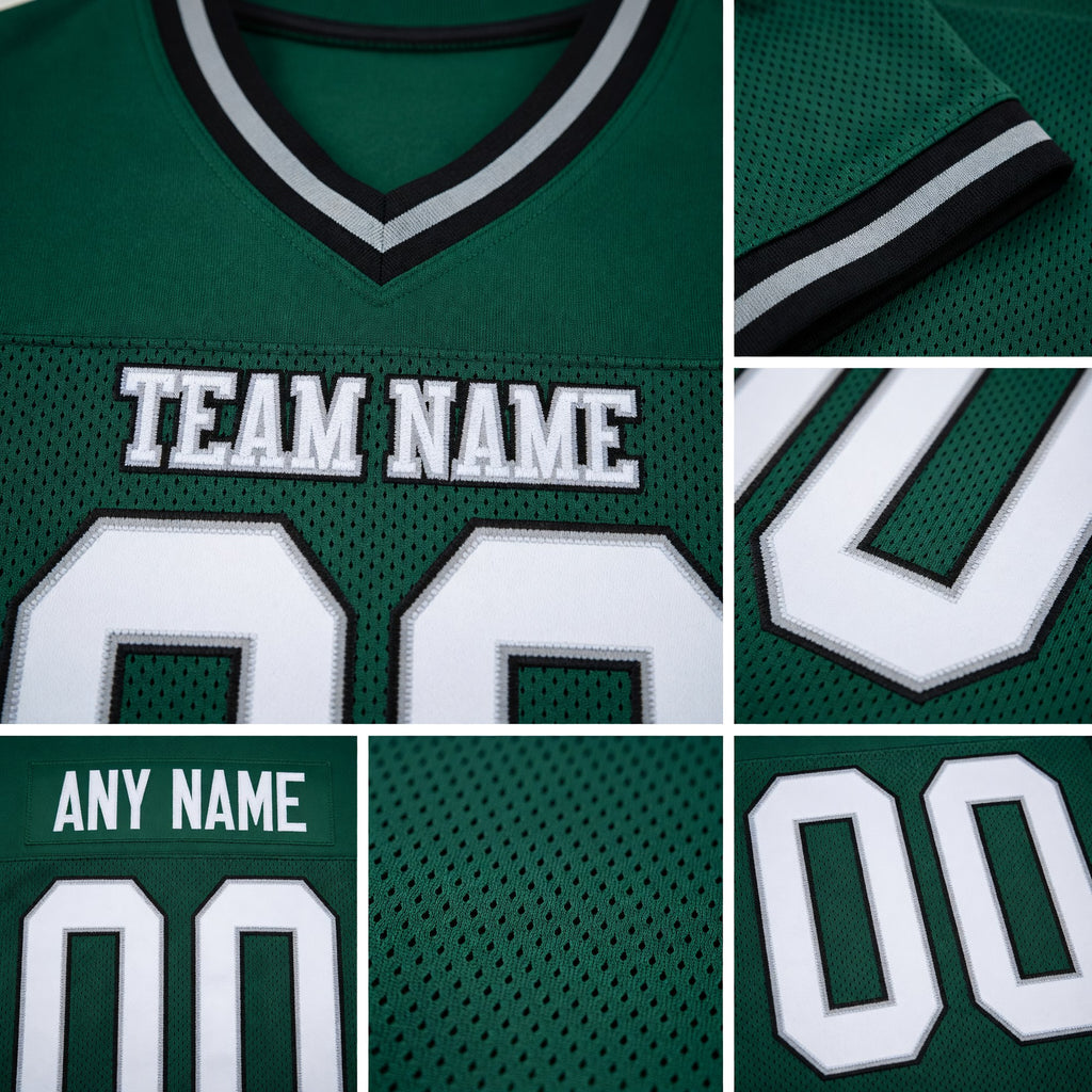 Custom Green White-Gray Mesh Authentic Throwback Football Jersey detail