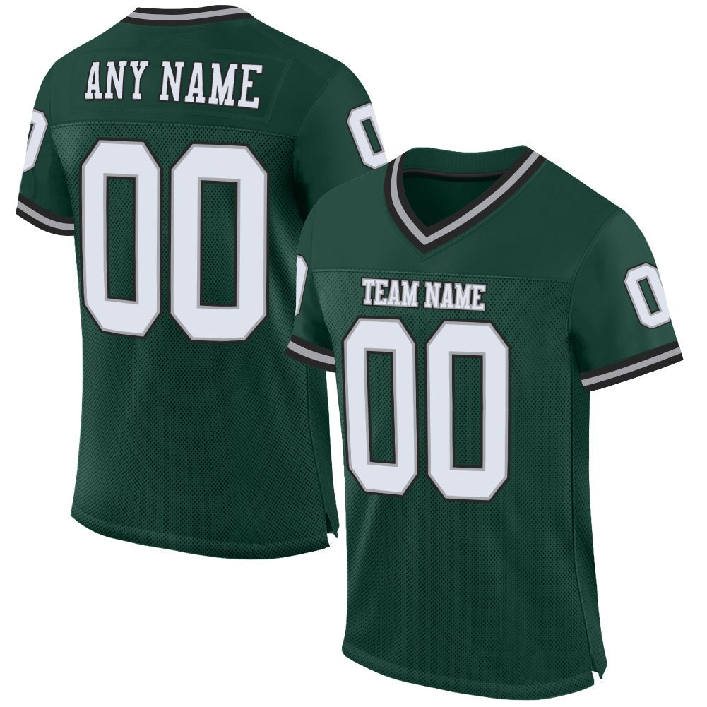 Custom Green White-Gray Mesh Authentic Throwback Football Jersey photo 1