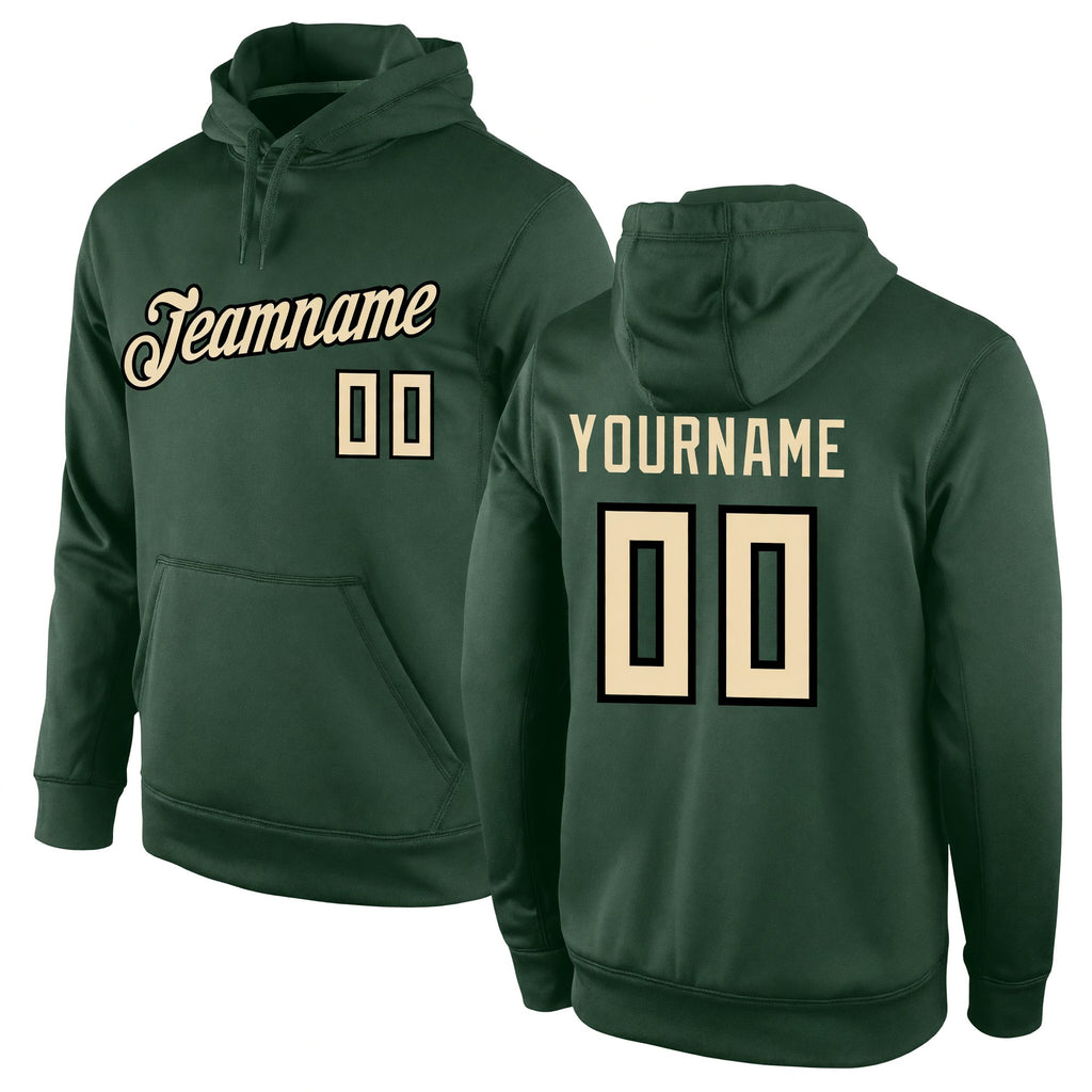 Custom Stitched Green Cream-Black Sports Pullover Sweatshirt Hoodie