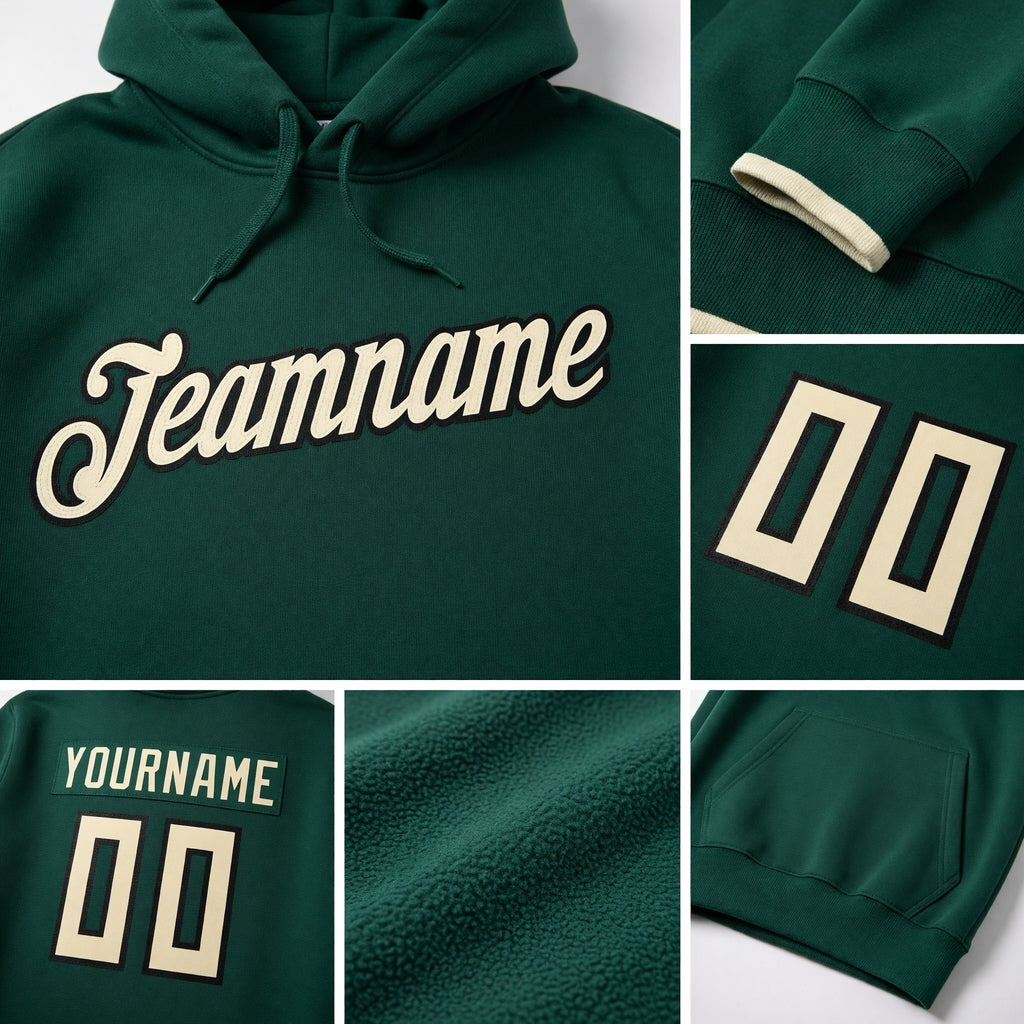 Custom Stitched Green Cream-Black Sports Pullover Sweatshirt Hoodie detail