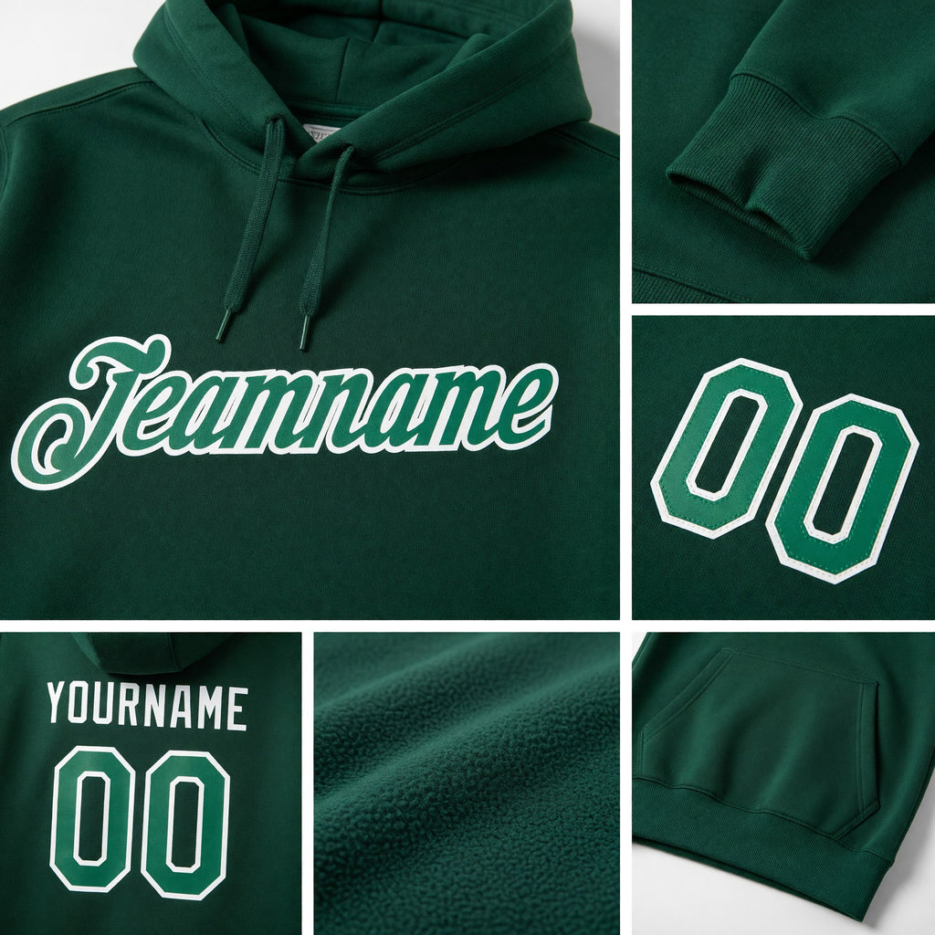 Custom Stitched Green Kelly Green-White Sports Pullover Sweatshirt Hoodie detail