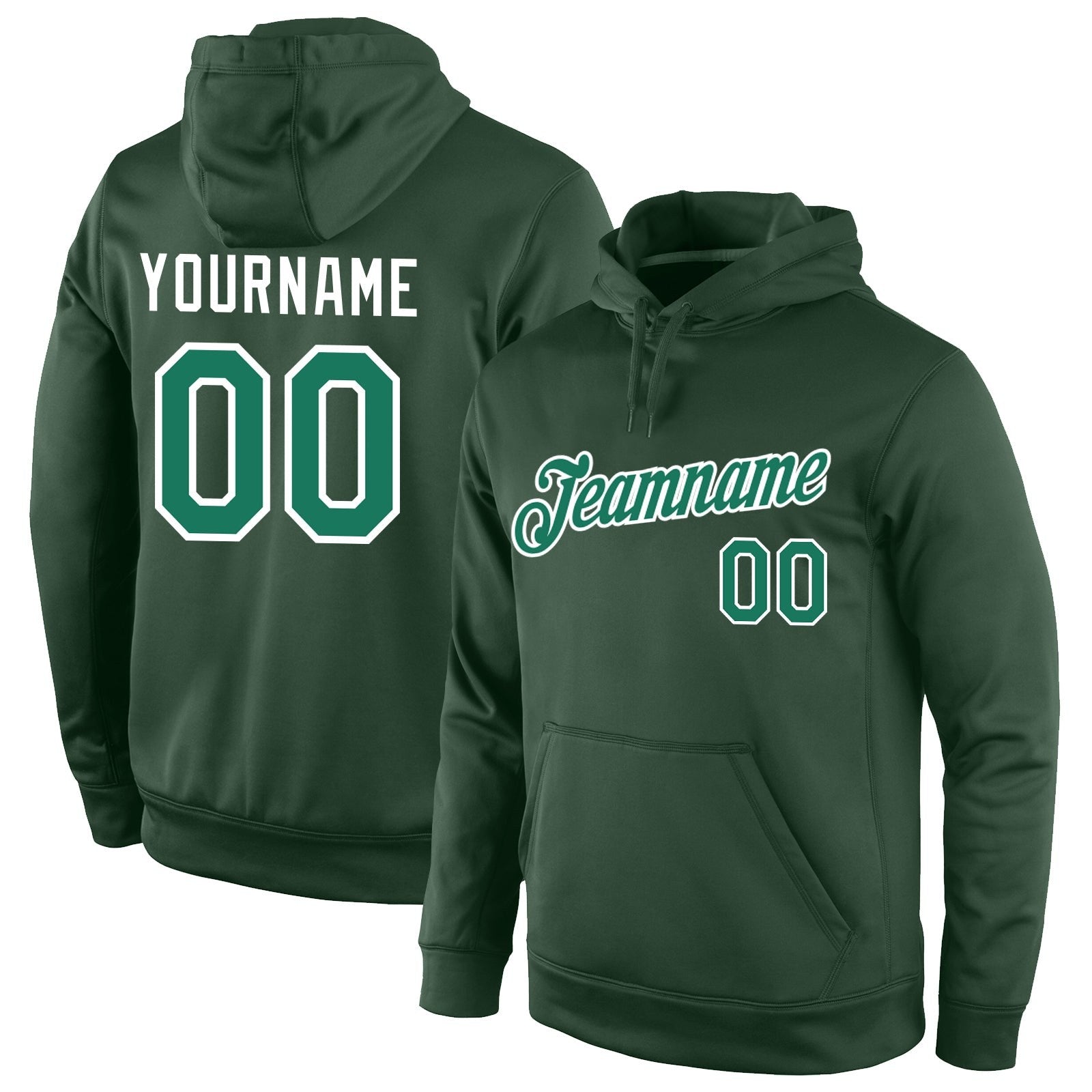 Custom Stitched Green Kelly Green-White Sports Pullover Sweatshirt Hoodie photo 1