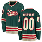 Custom Green Cream-Red Hockey Jersey