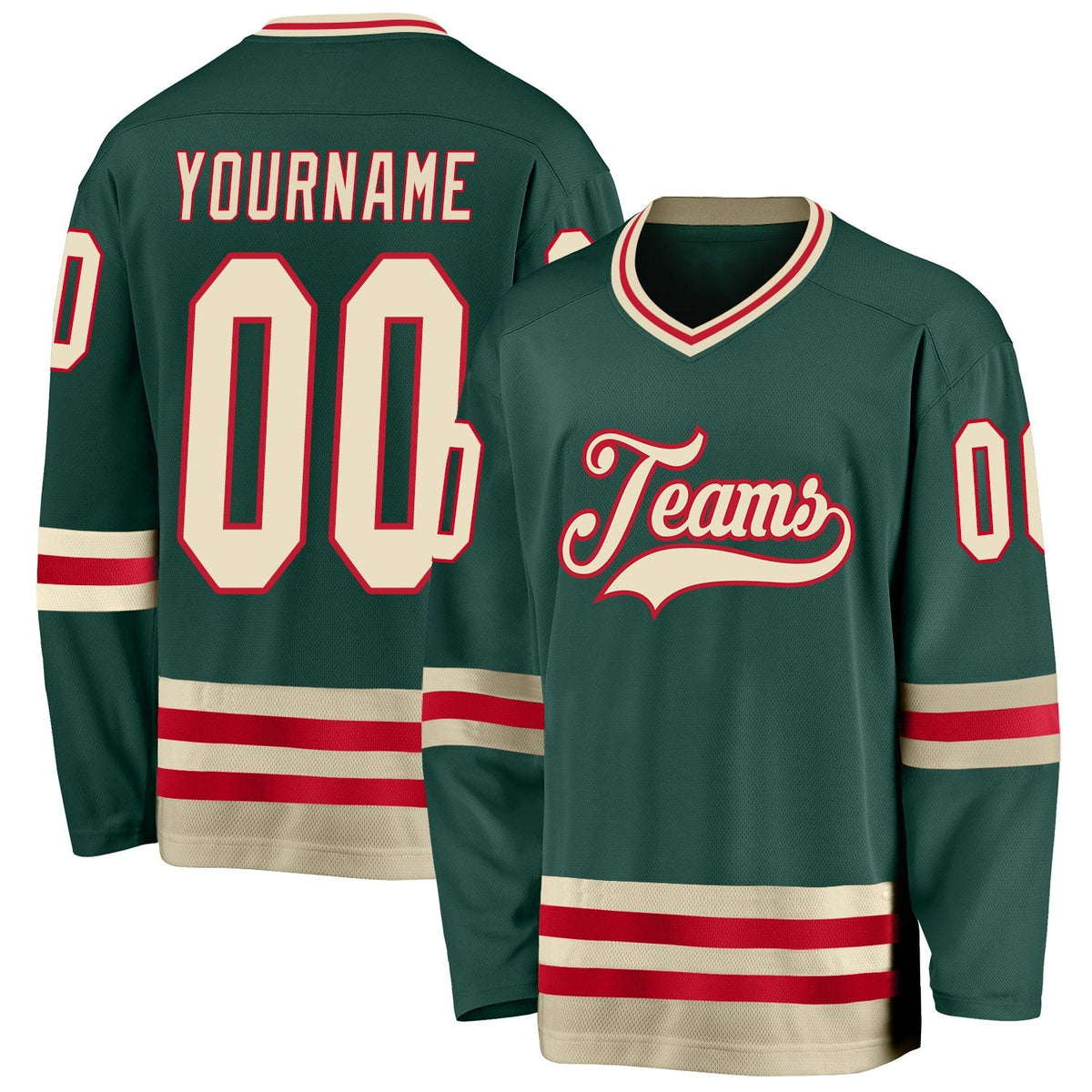 Custom Green Cream-Red Hockey Jersey photo 1