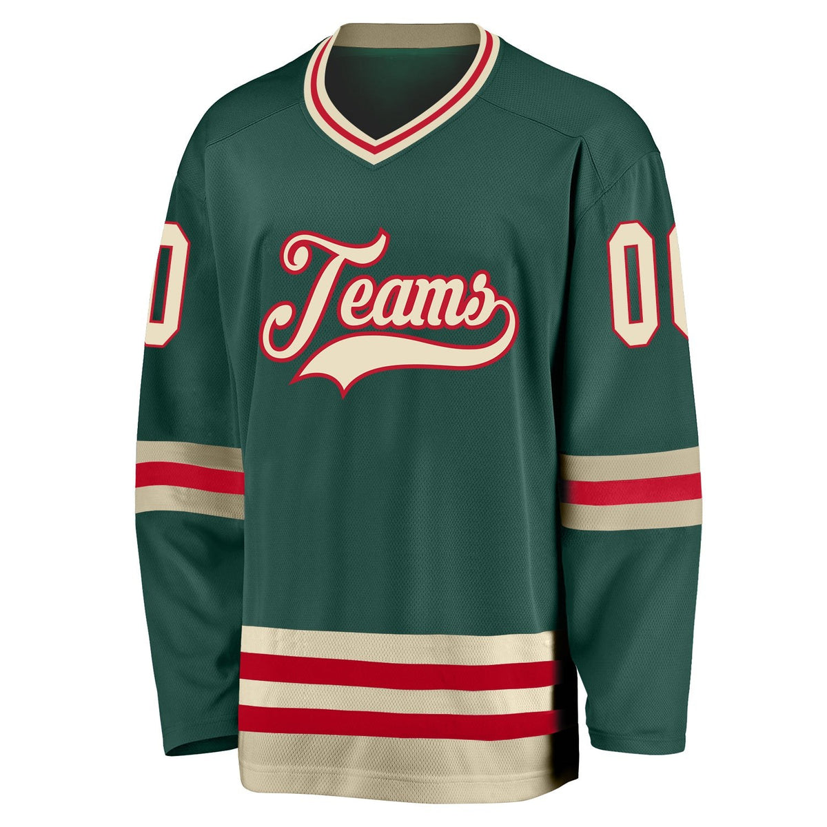Custom Green Cream-Red Hockey Jersey photo 2