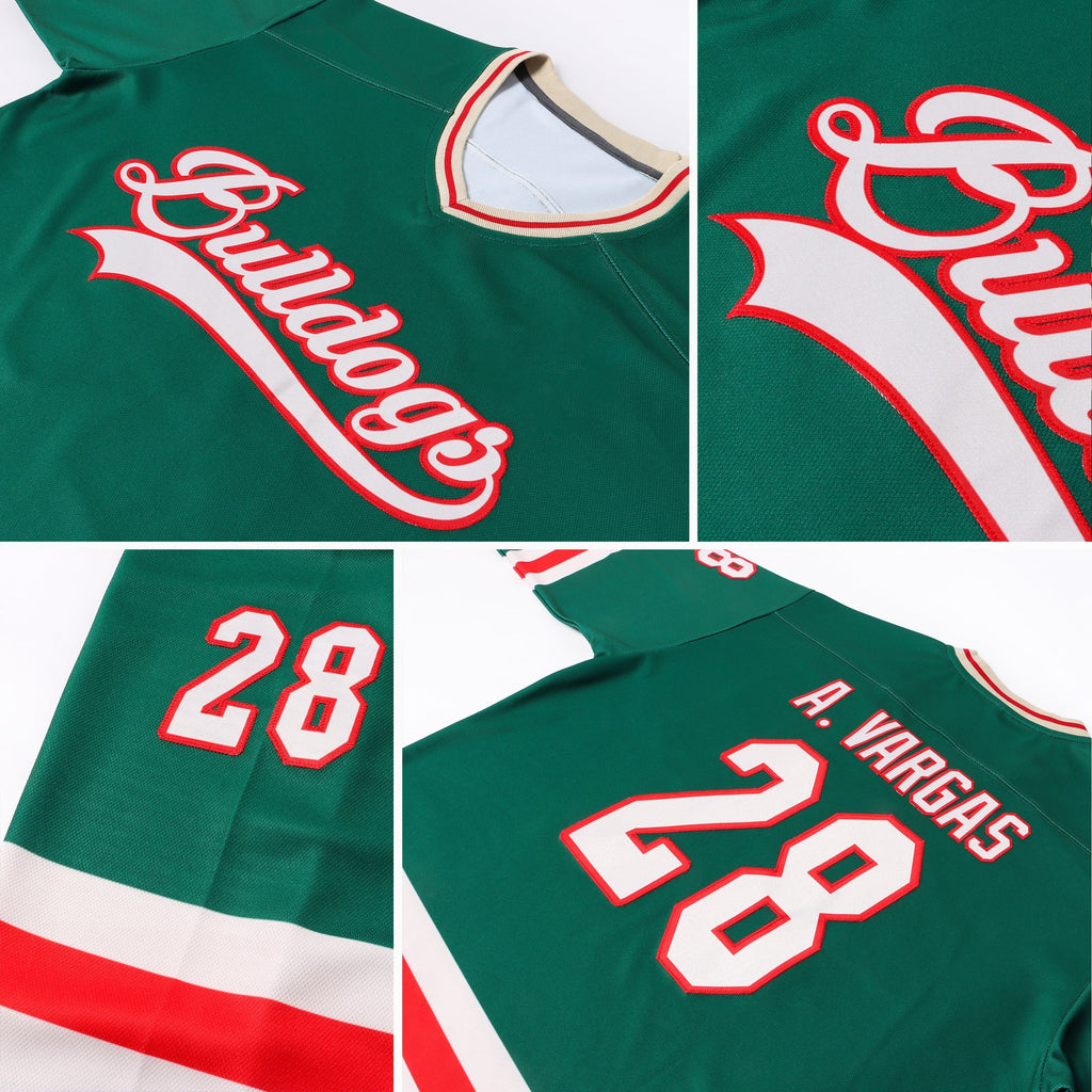 Custom Green Cream-Red Hockey Jersey photo 6