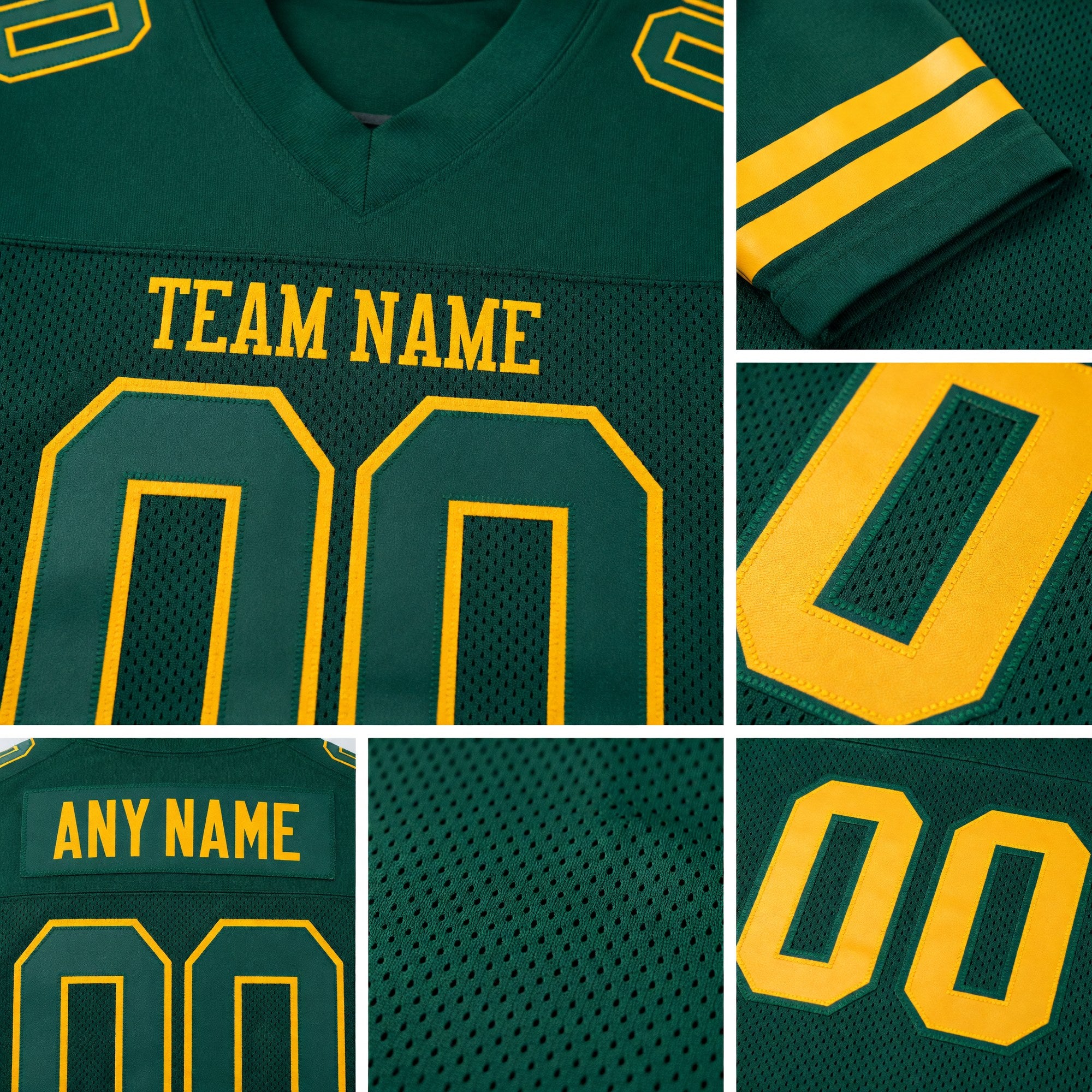Custom Green Green-Gold Mesh Authentic Football Jersey detail