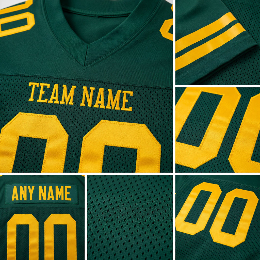 Custom Green Gold Mesh Authentic Football Jersey detail