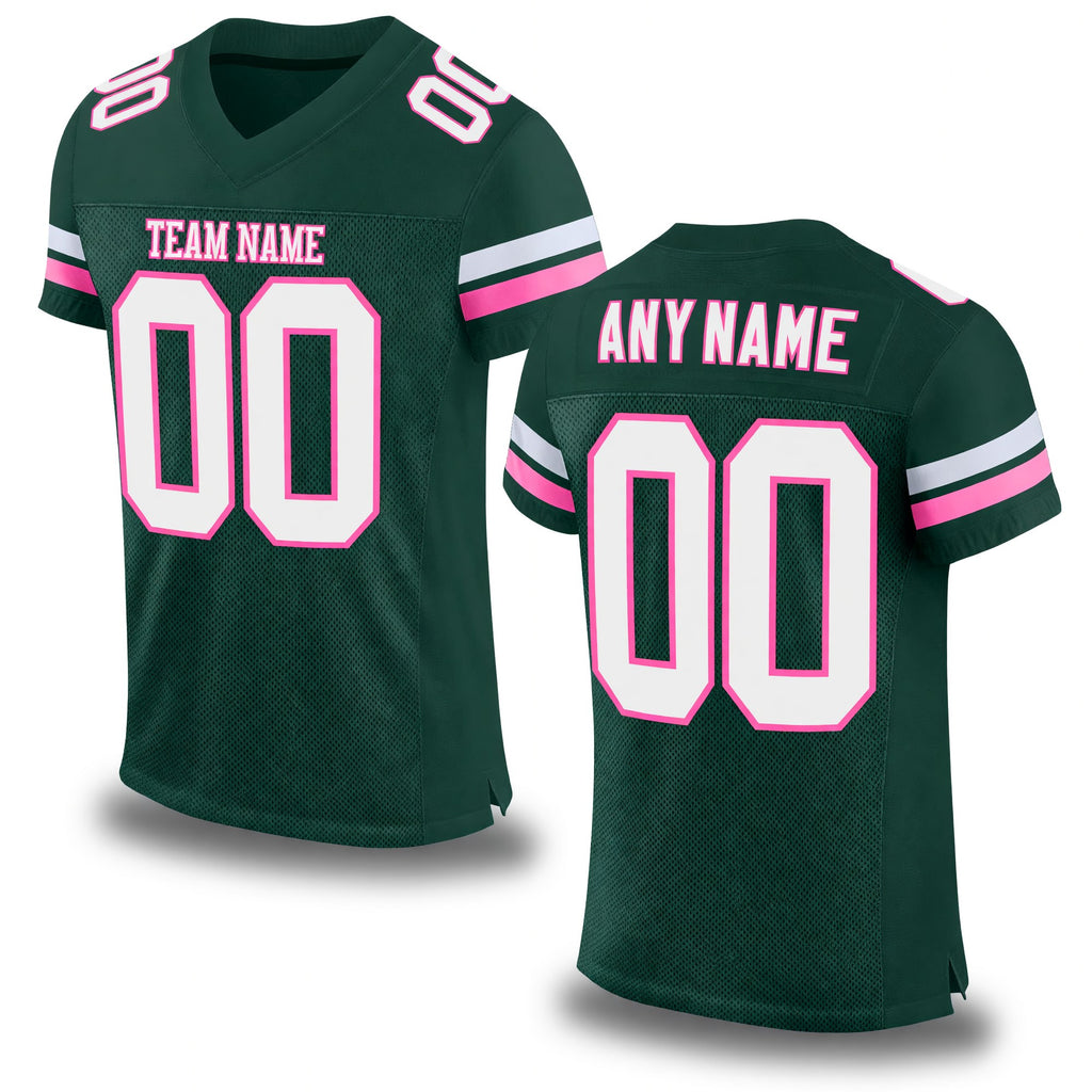 Custom Green White-Pink Mesh Authentic Football Jersey