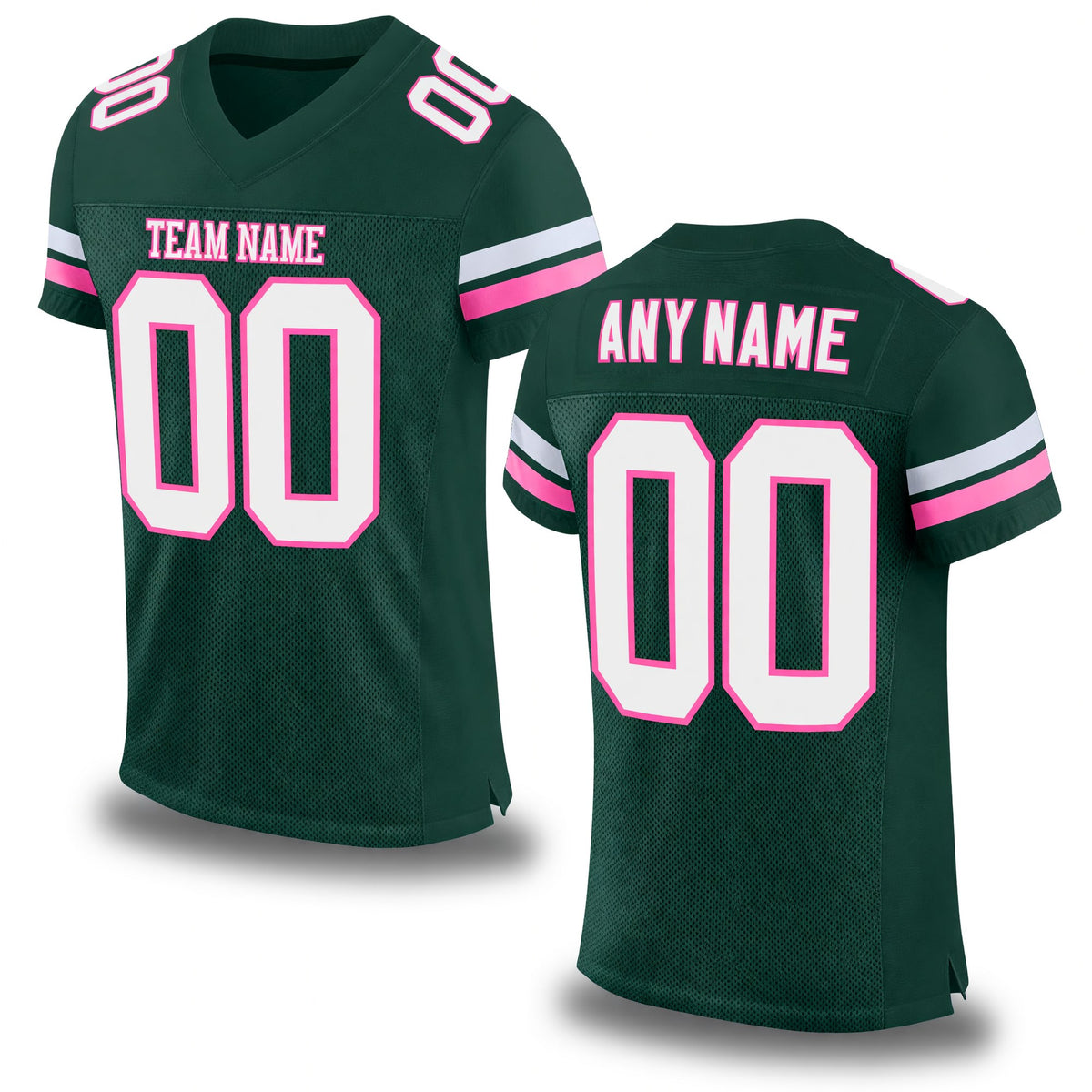 Custom Green White-Pink Mesh Authentic Football Jersey