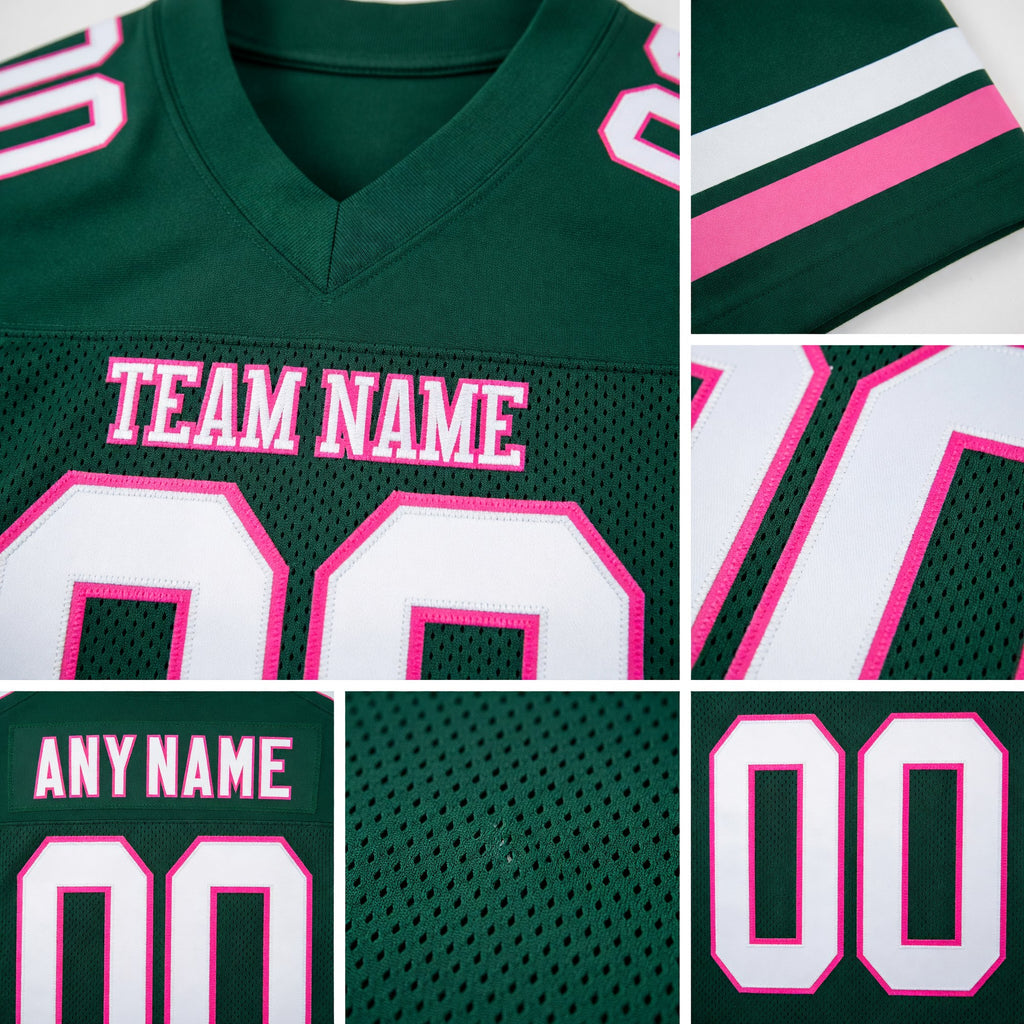Custom Green White-Pink Mesh Authentic Football Jersey detail