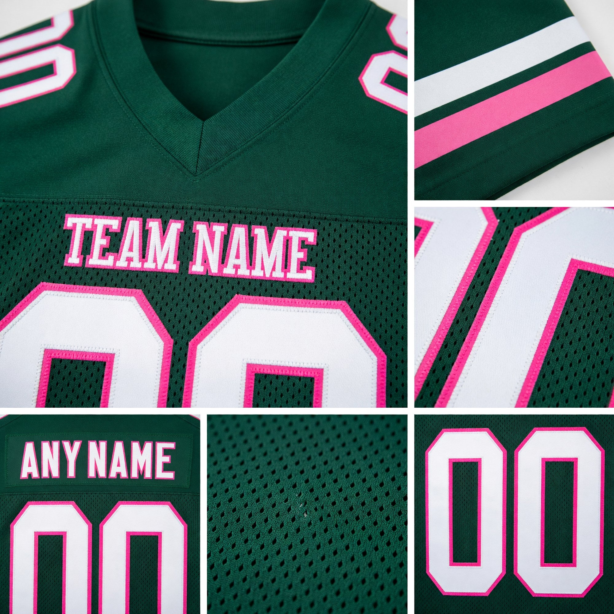 Custom Green White-Pink Mesh Authentic Football Jersey detail