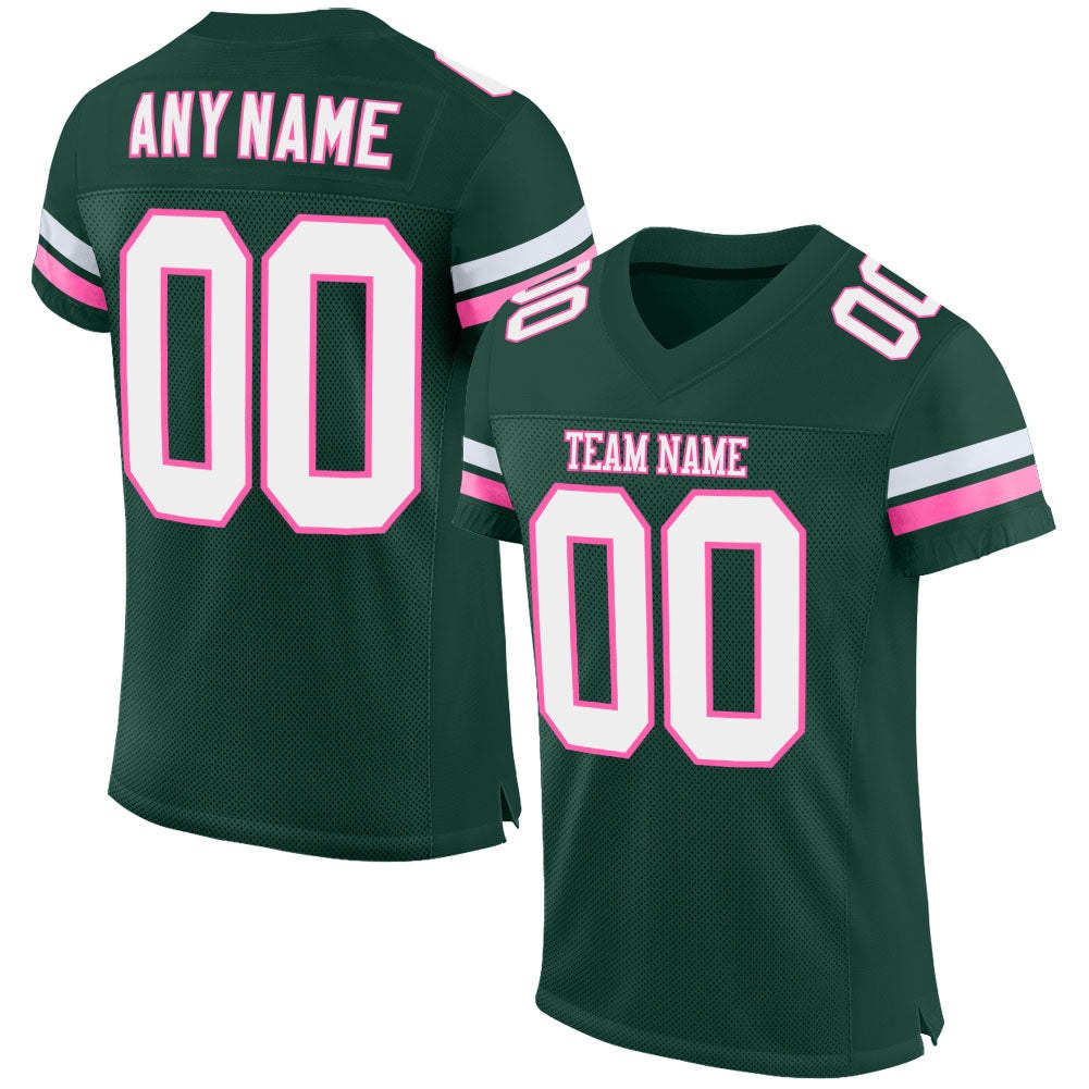 Custom Green White-Pink Mesh Authentic Football Jersey photo 1