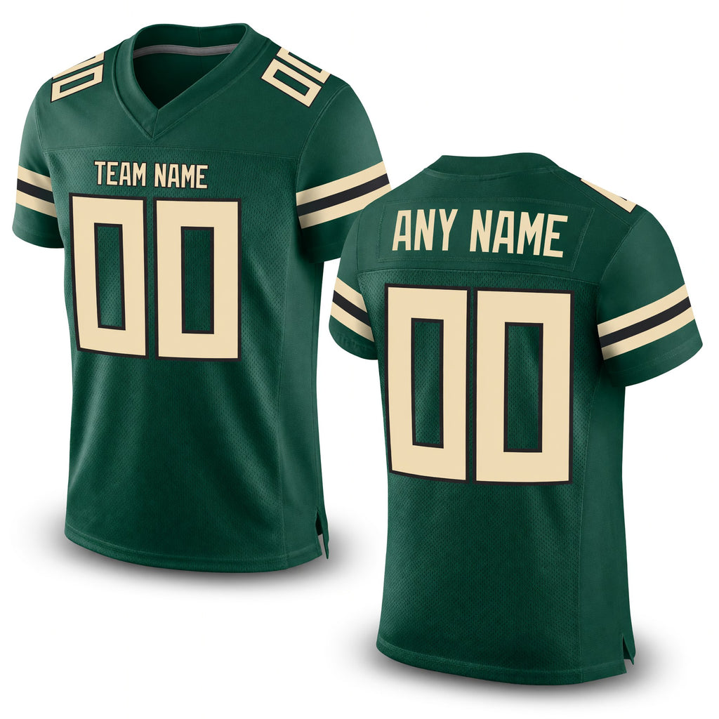 Custom Green Cream-Black Mesh Authentic Football Jersey