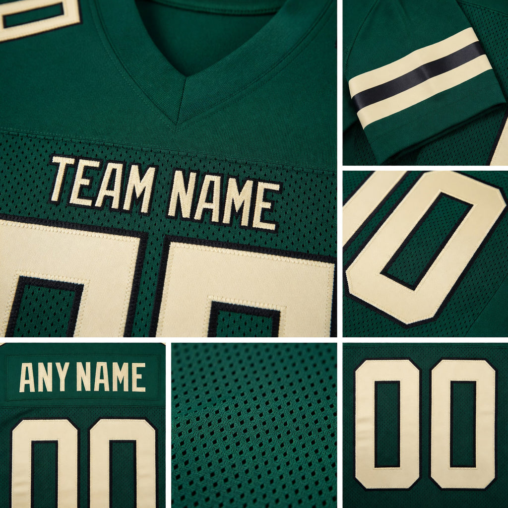 Custom Green Cream-Black Mesh Authentic Football Jersey detail