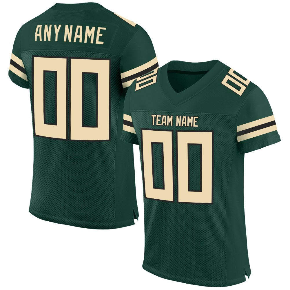 Custom Green Cream-Black Mesh Authentic Football Jersey photo 1