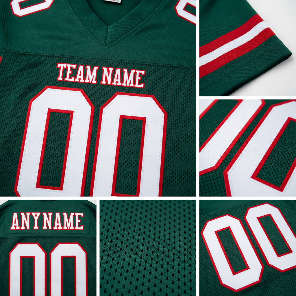 Custom Green White-Red Mesh Authentic Football Jersey detail