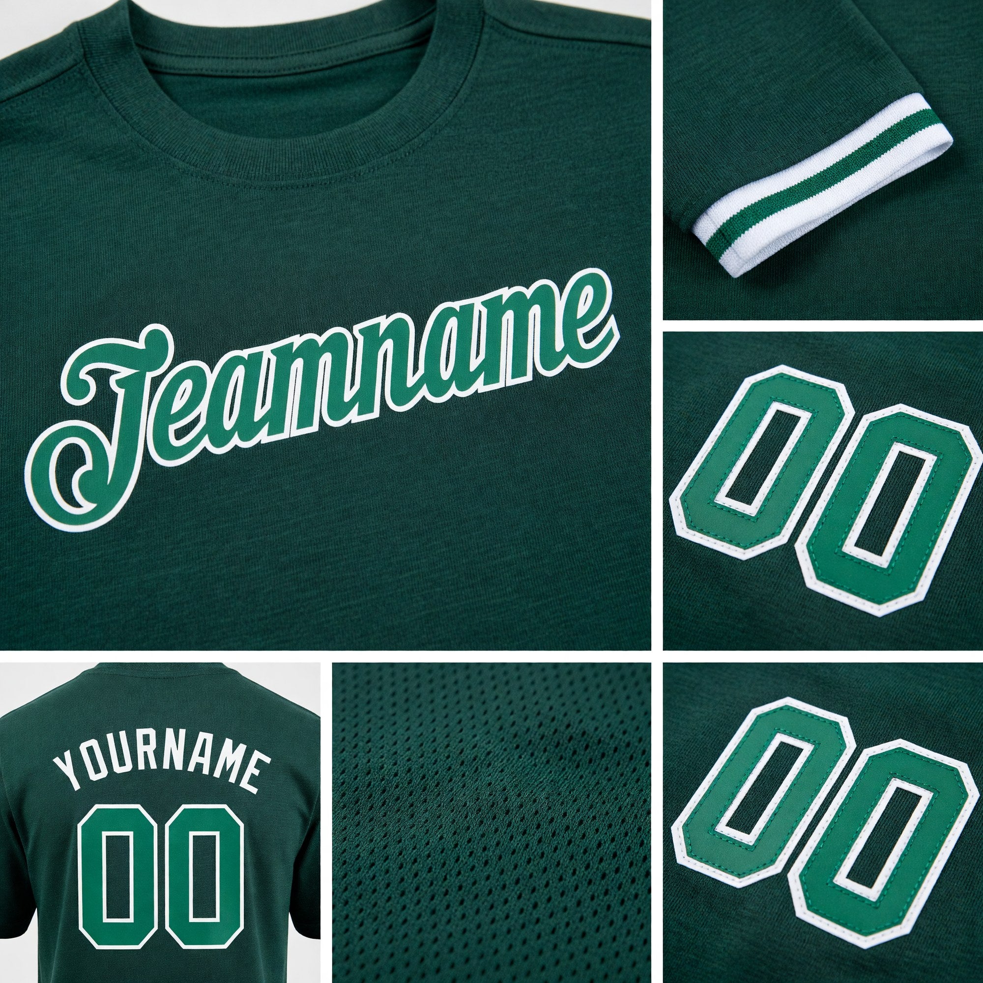 Custom Green Kelly Green-White Performance T-Shirt detail