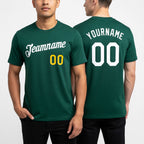 Custom Green White-Gold Performance T-Shirt worn front and back