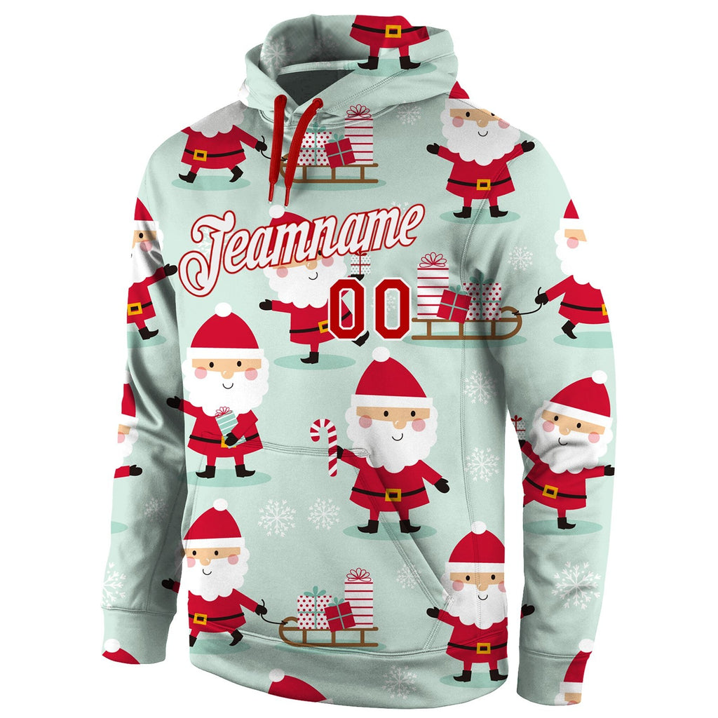 Custom Stitched Green Red-White Christmas 3D Sports Pullover Sweatshirt Hoodie photo 2